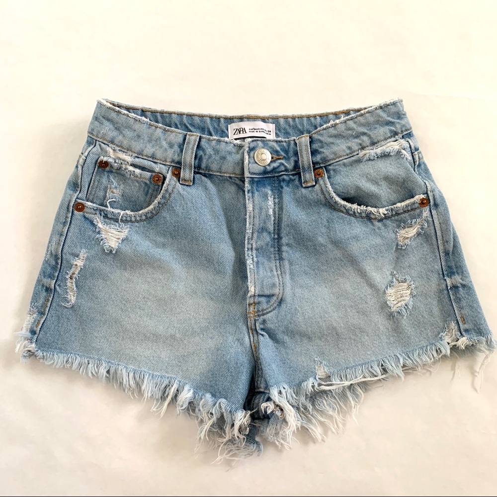 Zara High Rise Distress Mom Jean Shorts